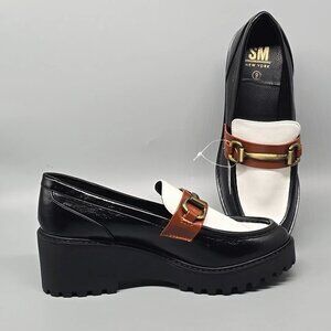 SM New York Alix Black/Brown/White Wedge Loafer Shoes Women's Size 9M